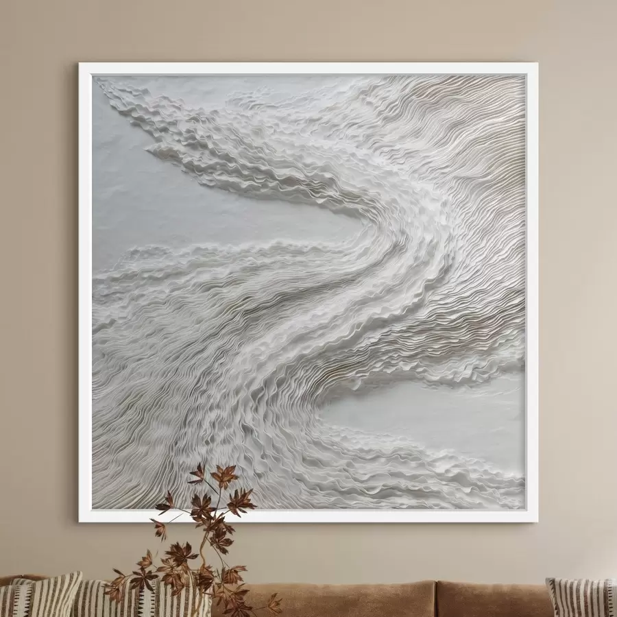 Papier peint Des vagues blanches texturées sur un fond clair, dans un style minimaliste f49716