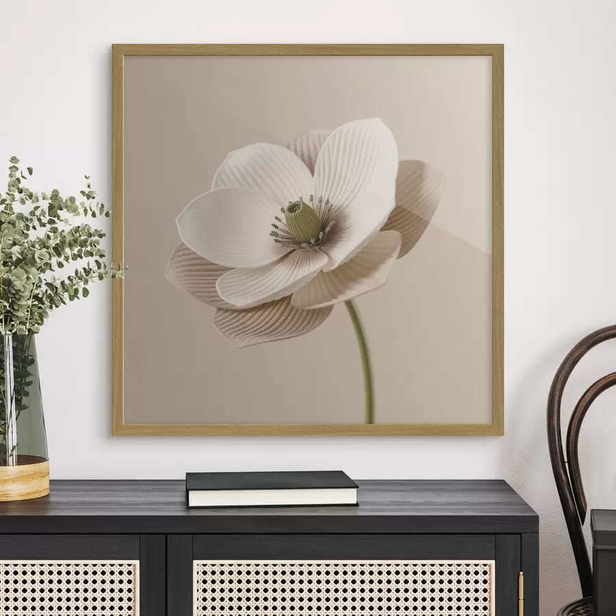 Papier peint Fleur aux pétales texturés, dans une palette de tons beiges, de style minimaliste f49719