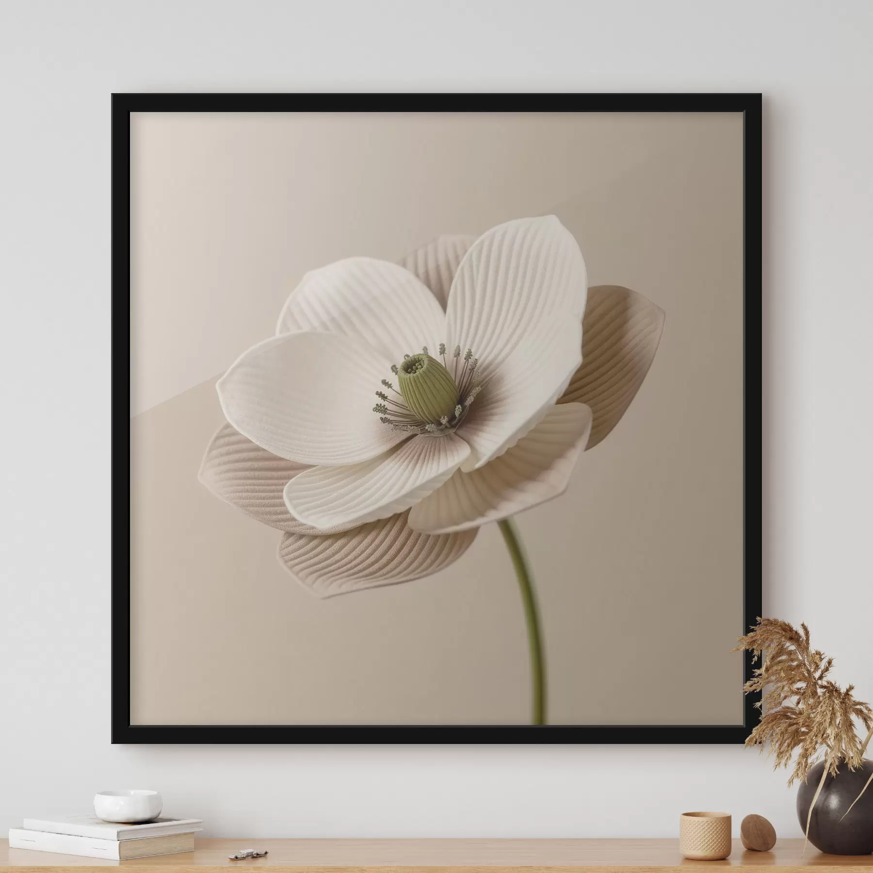 Papier peint Fleur aux pétales texturés, dans une palette de tons beiges, de style minimaliste f49719