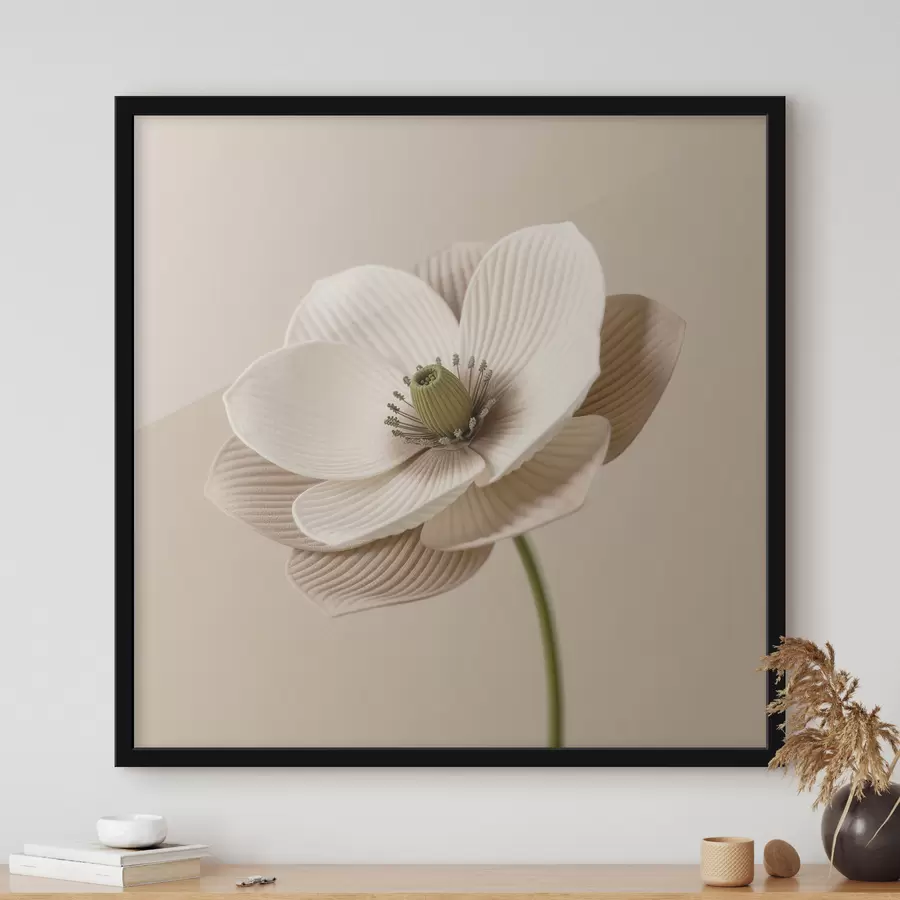 Papier peint Fleur aux pétales texturés, dans une palette de tons beiges, de style minimaliste f49719