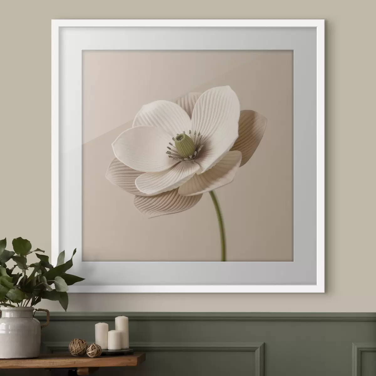 Poster Fleur aux pétales texturés, dans une palette de tons beiges, de style minimaliste f49719