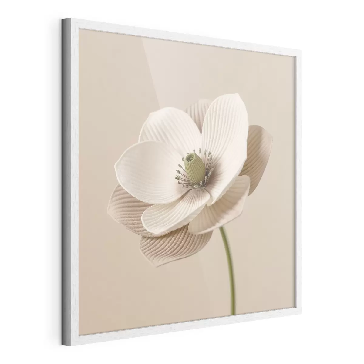 Poster Fleur aux pétales texturés, dans une palette de tons beiges, de style minimaliste f49719