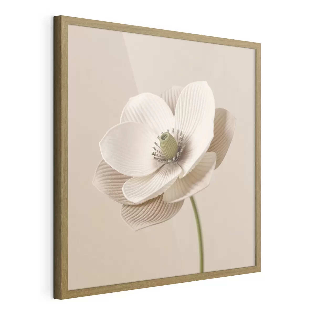 Poster Fleur aux pétales texturés, dans une palette de tons beiges, de style minimaliste f49719