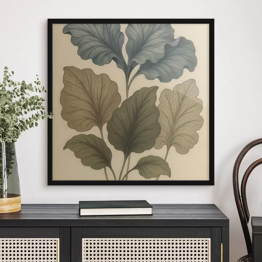 Papier peint De grandes feuilles stylisées sur un fond clair, dans le style d'une affiche artistique f49720
