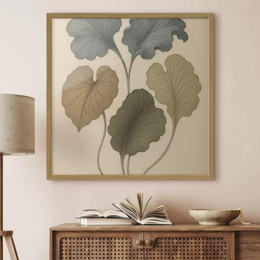 Papier peint Feuilles décoratives aux teintes douces sur fond beige f49721