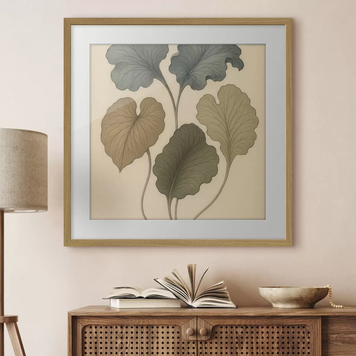 Poster Feuilles décoratives aux teintes douces sur fond beige f49721