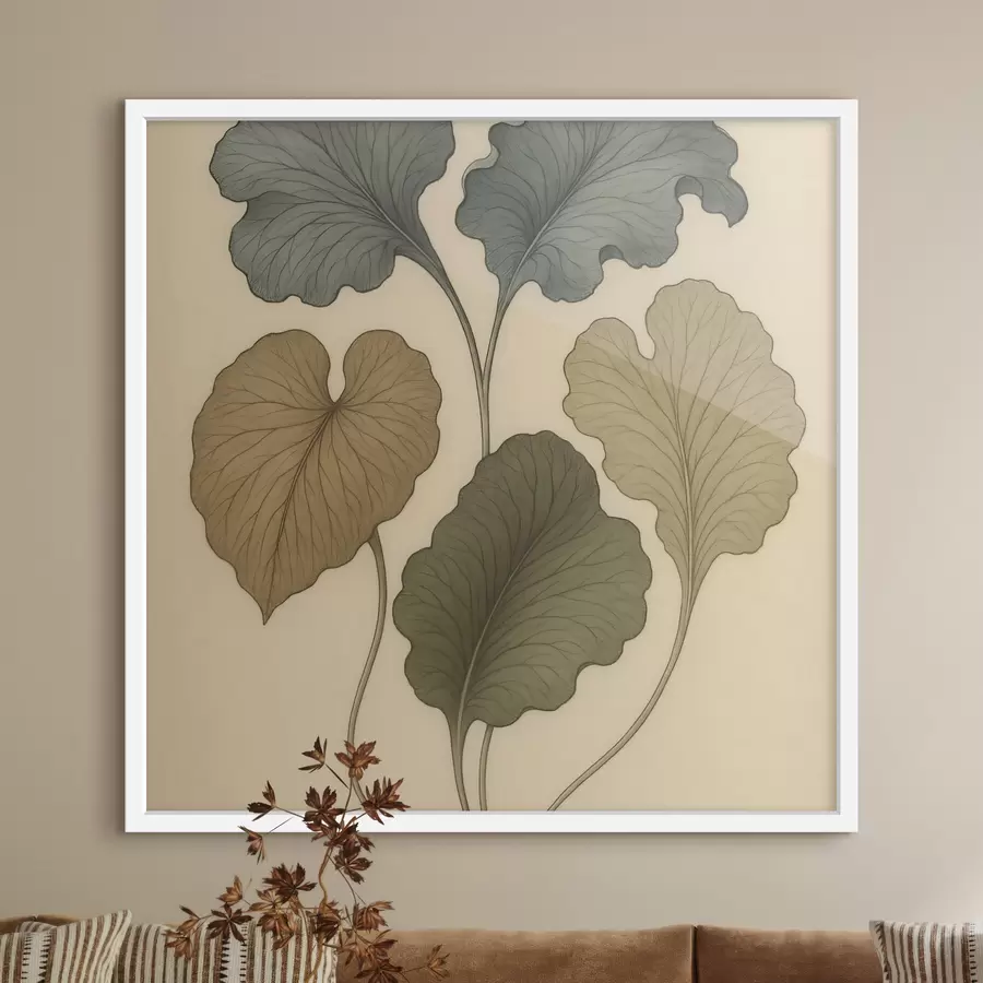 Papier peint Feuilles décoratives aux teintes douces sur fond beige f49721