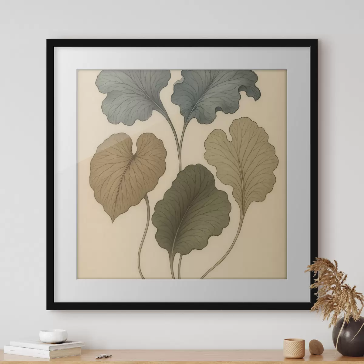 Poster Feuilles décoratives aux teintes douces sur fond beige f49721