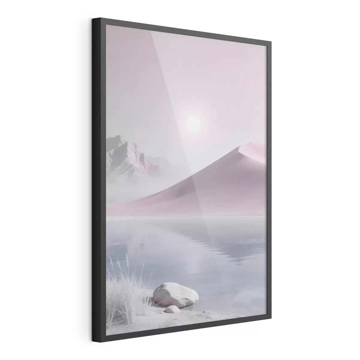 Poster Lac de montagne près d'une colline sablonneuse aux tons pastel f49725