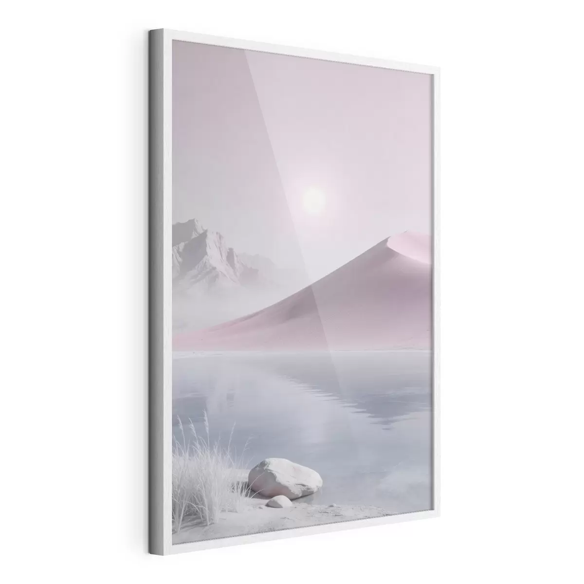 Poster Lac de montagne près d'une colline sablonneuse aux tons pastel f49725