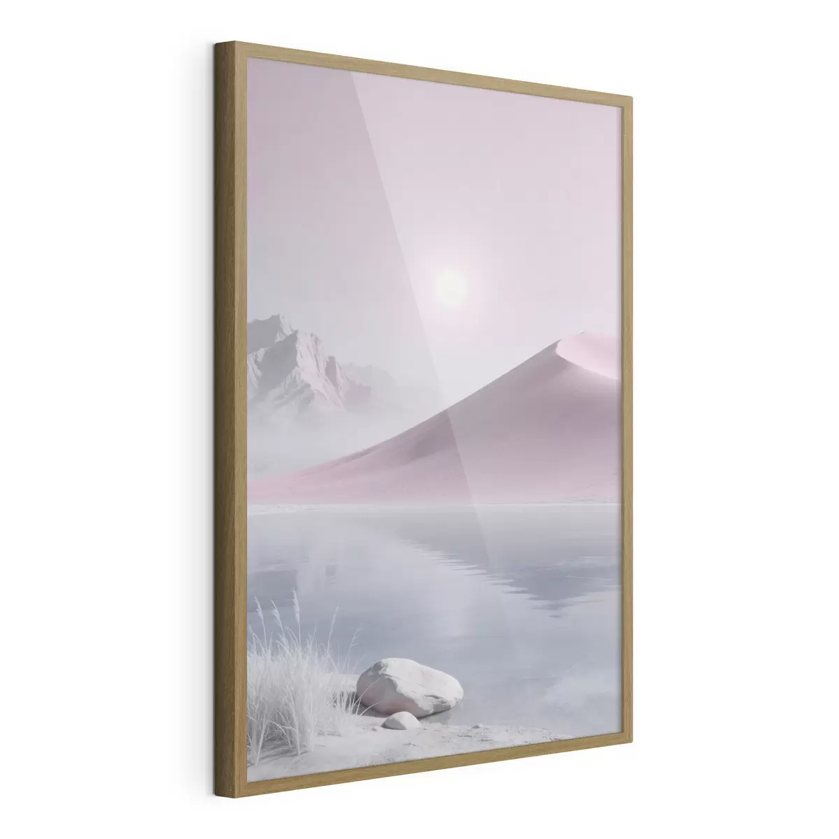Poster Lac de montagne près d'une colline sablonneuse aux tons pastel f49725