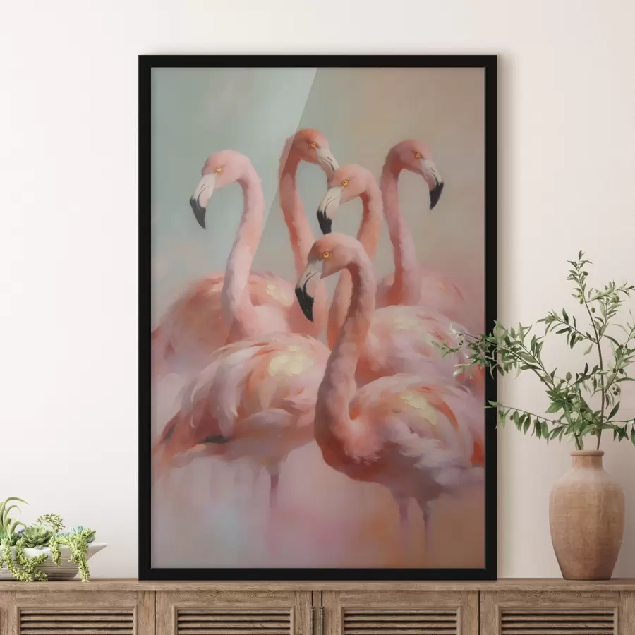 Papier peint Des flamants roses aux couleurs pastel délicates, dans un style de peinture à l'huile f49726