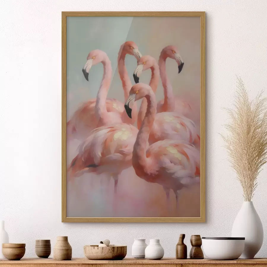 Papier peint Des flamants roses aux couleurs pastel délicates, dans un style de peinture à l'huile f49726
