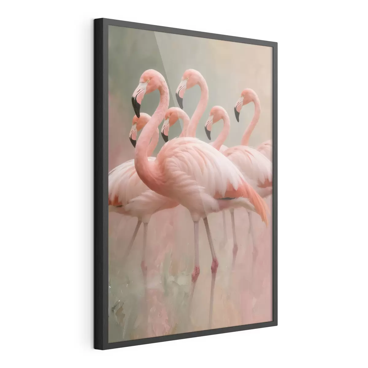 Poster Portrait décoratif d'une volée de flamants roses dans un style pictural contemporain f49727