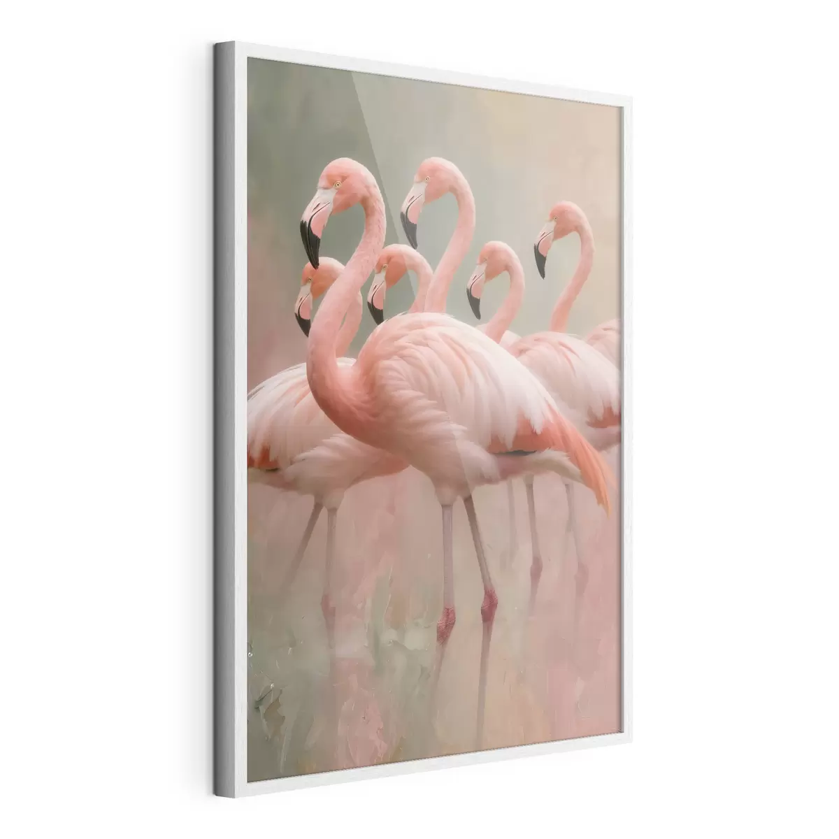Poster Portrait décoratif d'une volée de flamants roses dans un style pictural contemporain f49727