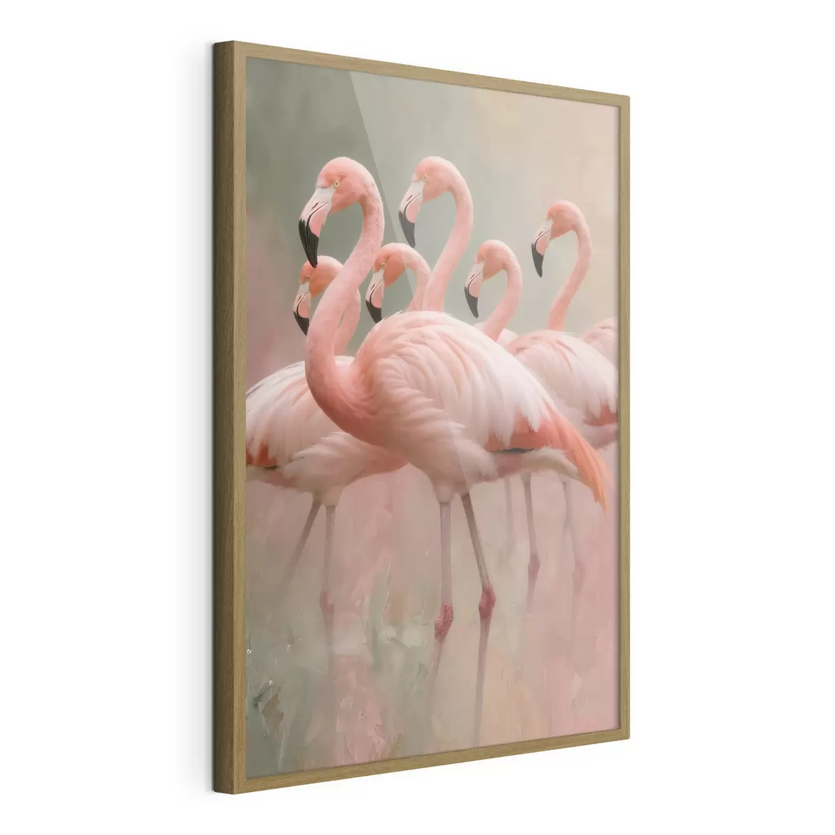 Poster Portrait décoratif d'une volée de flamants roses dans un style pictural contemporain f49727