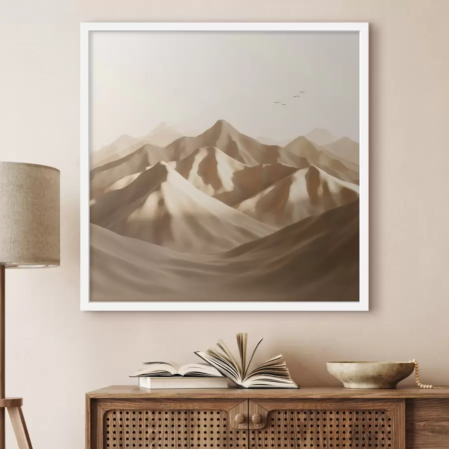 Papier peint Dunes de sable abstraites avec des silhouettes d'oiseaux dans des tons pastel f49729