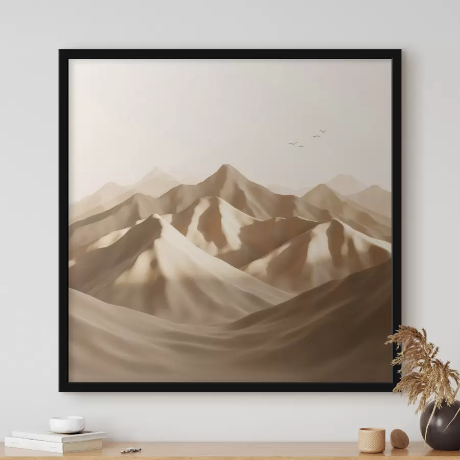 Papier peint Dunes de sable abstraites avec des silhouettes d'oiseaux dans des tons pastel f49729