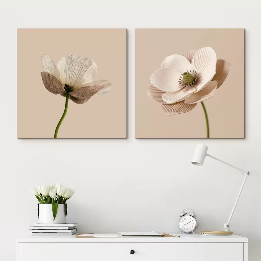 Papier peint Composition florale dans des tons beiges et corail, dans un style d'illustration d'art moderne m30653