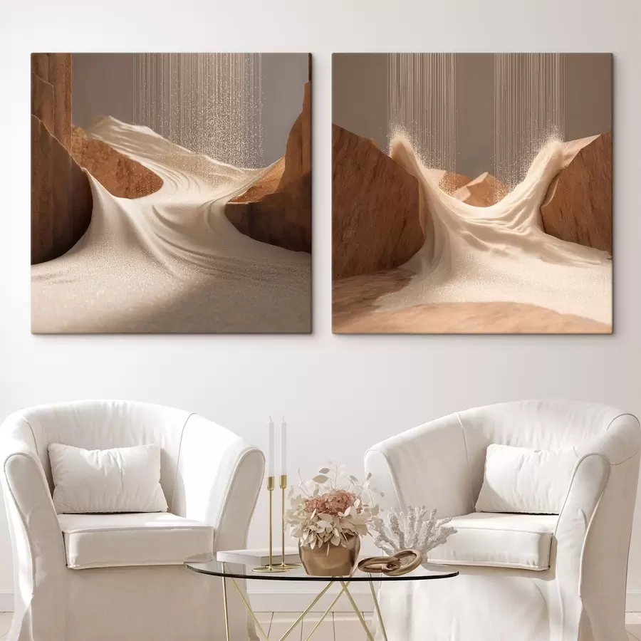 Papier peint Paysage aux reflets chatoyants, dans une palette de beiges, dans un style graphique en relief m30655