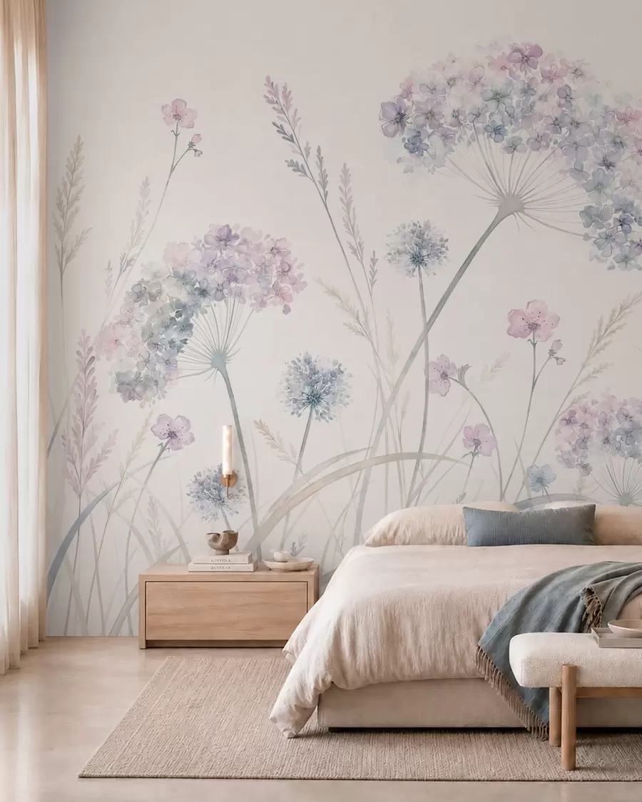 Papier peint Fleurs des prés en bleu w05731