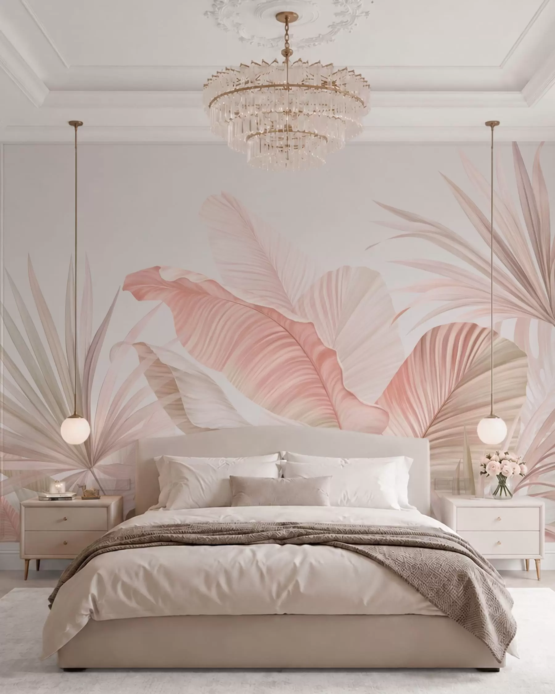 Papier peint Feuilles tropicales aux teintes pastel w05810