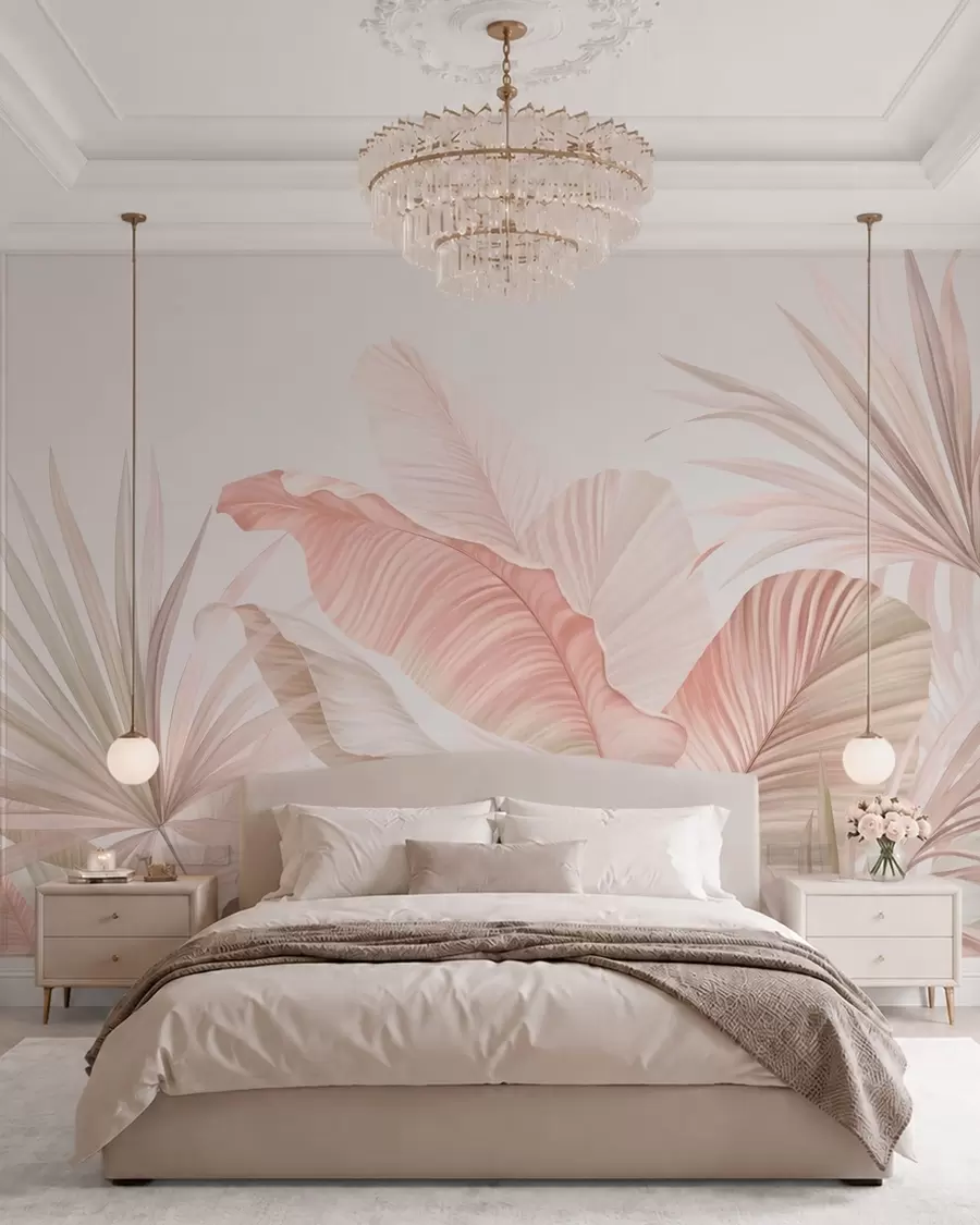 Papier peint Feuilles tropicales aux teintes pastel w05810