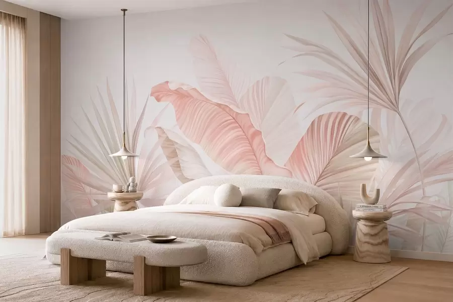 Papier peint Feuilles tropicales aux teintes pastel w05810