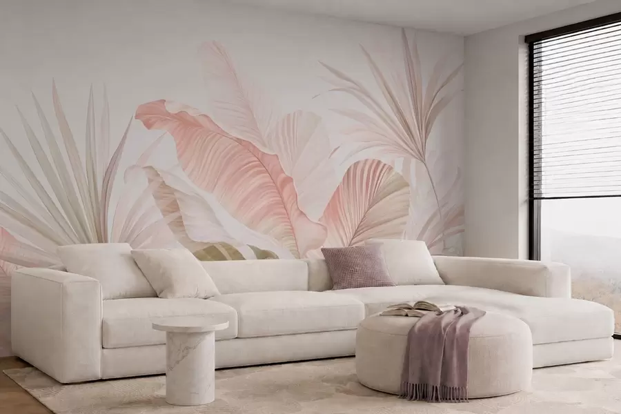 Papier peint Feuilles tropicales aux teintes pastel w05810