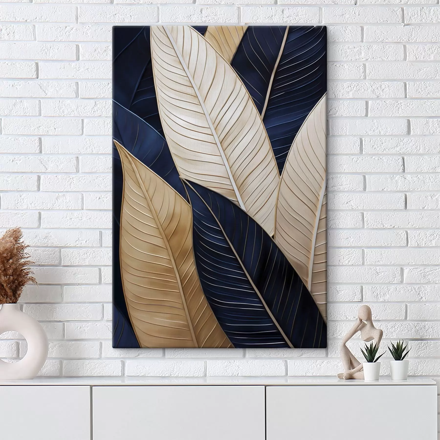 Tableau Peinture imitant des feuilles décoratives s50062