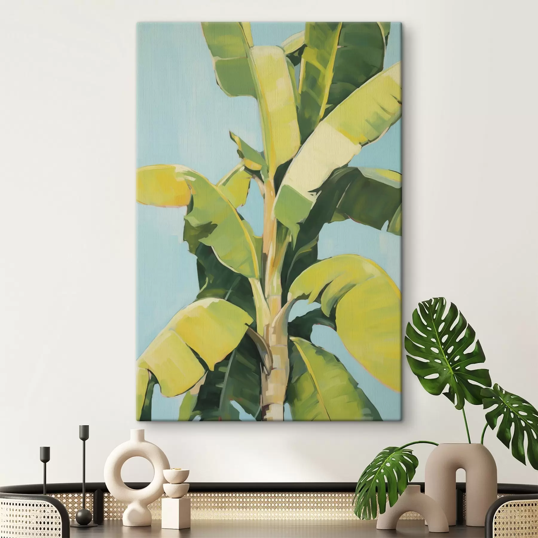 Tableau Feuillage de bananier, peinture d'imitation s50070