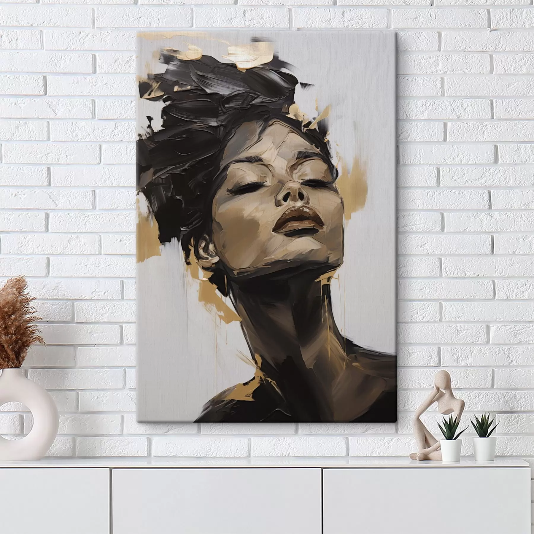 Tableau Portrait féminin abstrait, imitation de peinture s50071