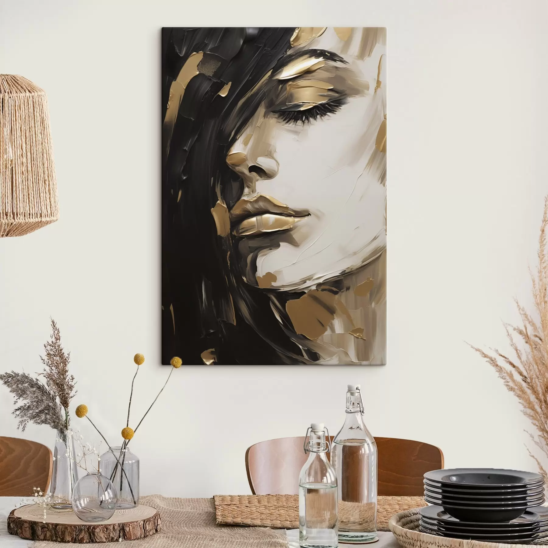 Tableau Visage féminin abstrait, imitation d'une peinture s50072