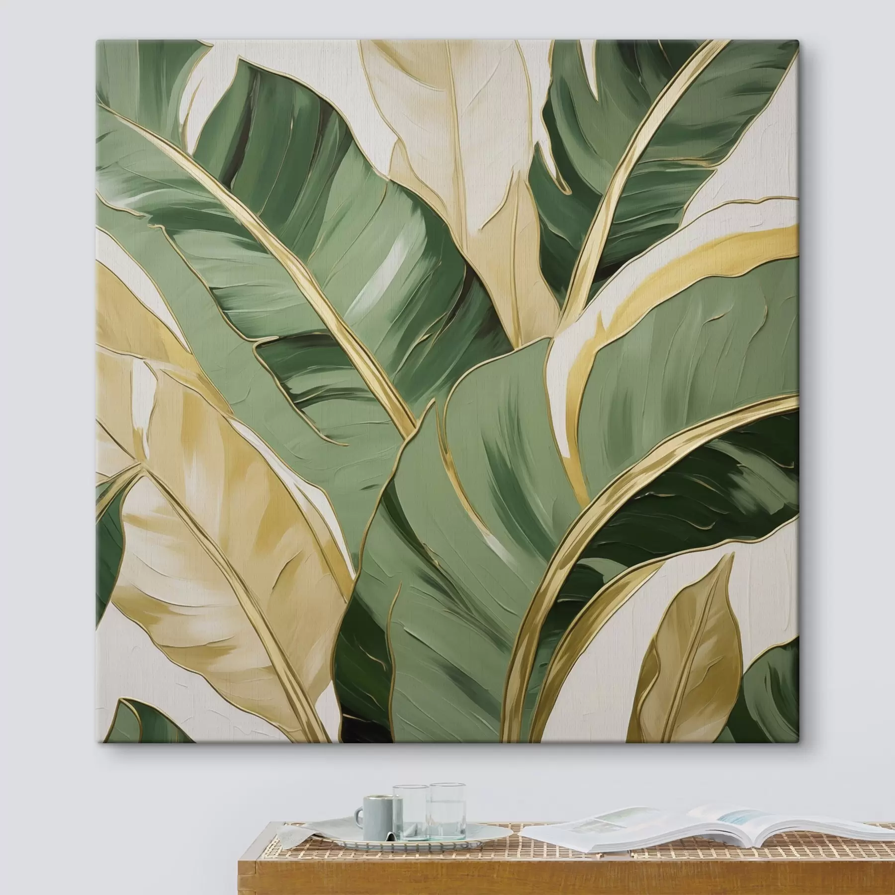 Tableau Grandes feuilles, imitation de peinture s50078