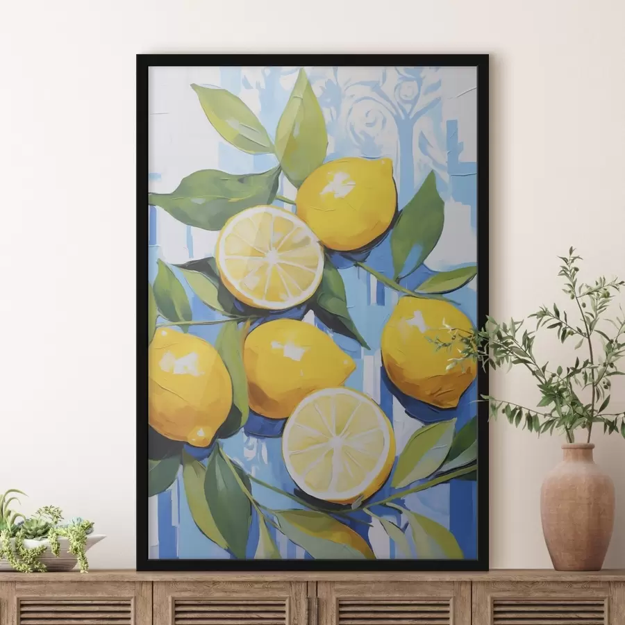 Papier peint Des citrons parmi le feuillage, imitation d'un tableau f50065