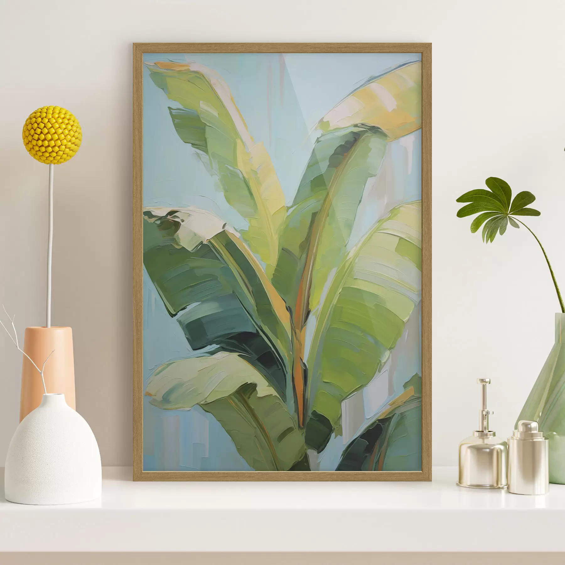Papier peint Feuilles de bananier, peinture d'imitation f50069