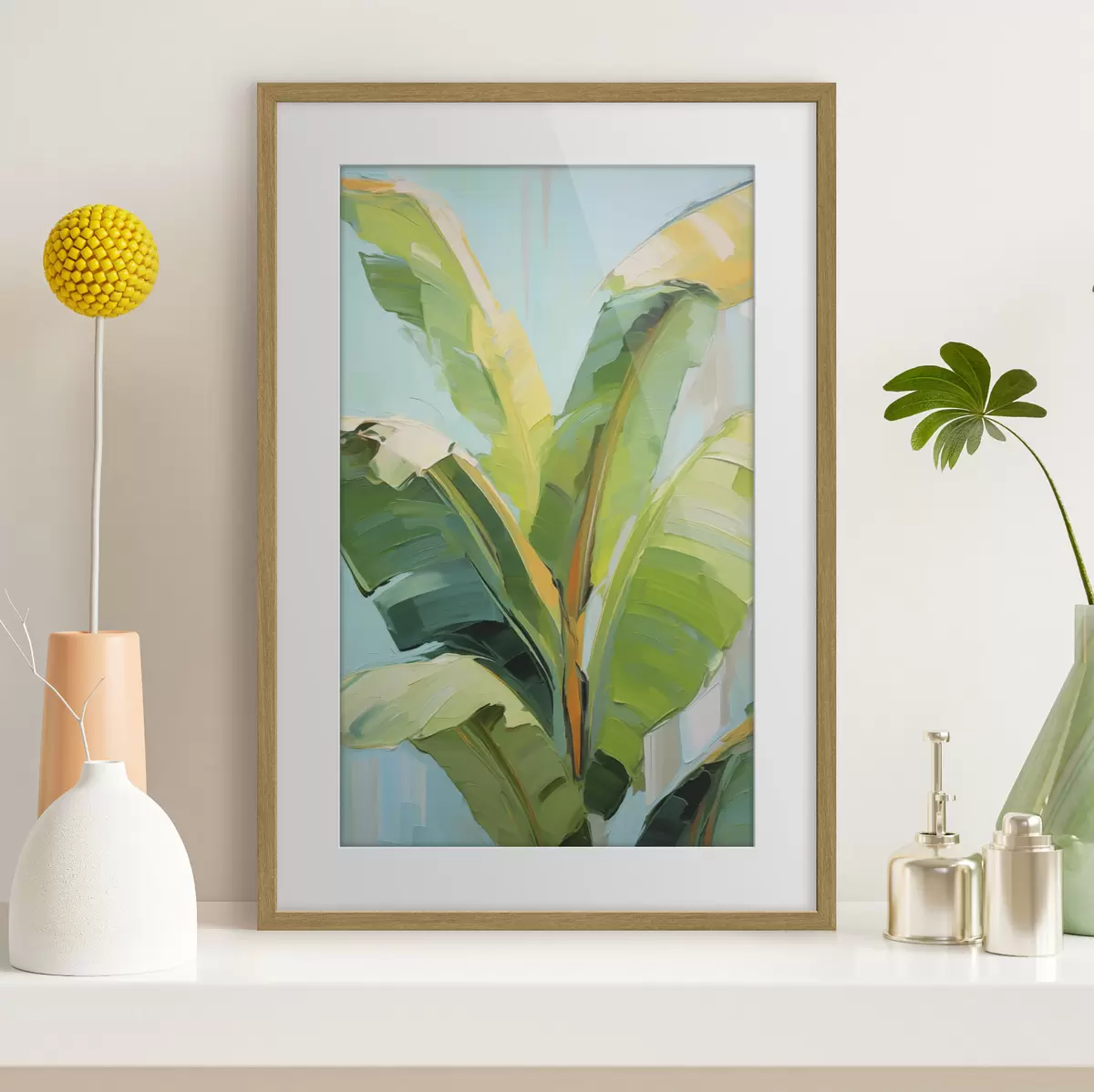 Poster Feuilles de bananier, peinture d'imitation f50069