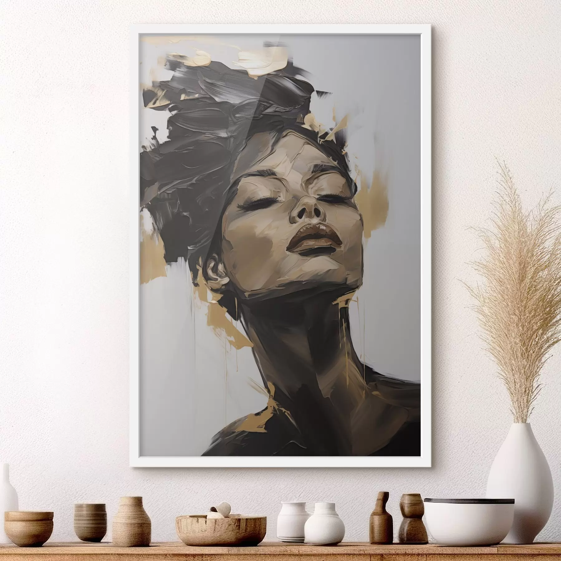 Papier peint Portrait féminin abstrait, imitation de peinture f50071