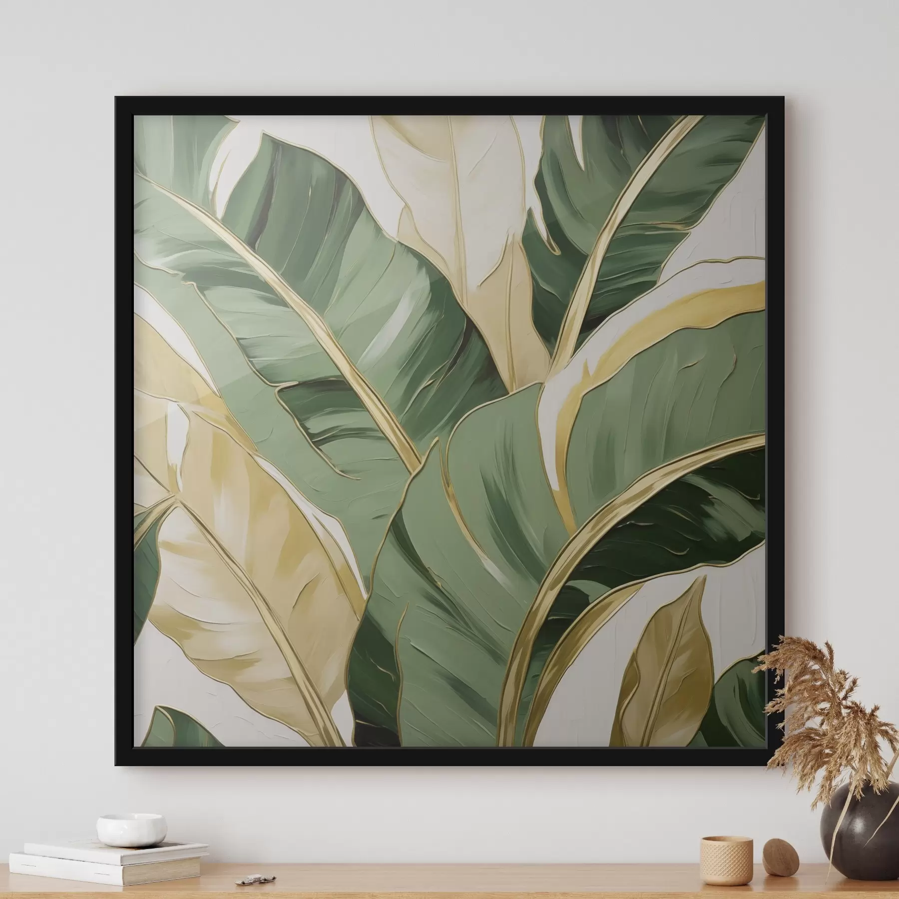 Papier peint Grandes feuilles, imitation de peinture f50078