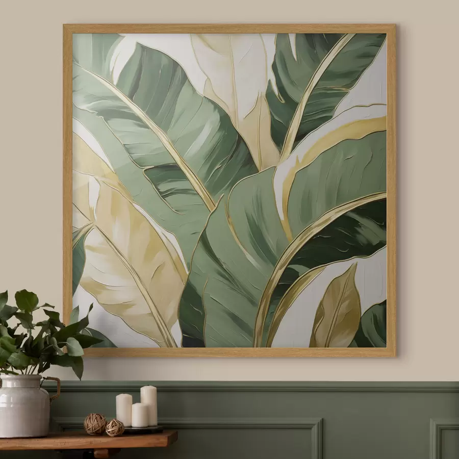 Papier peint Grandes feuilles, imitation de peinture f50078