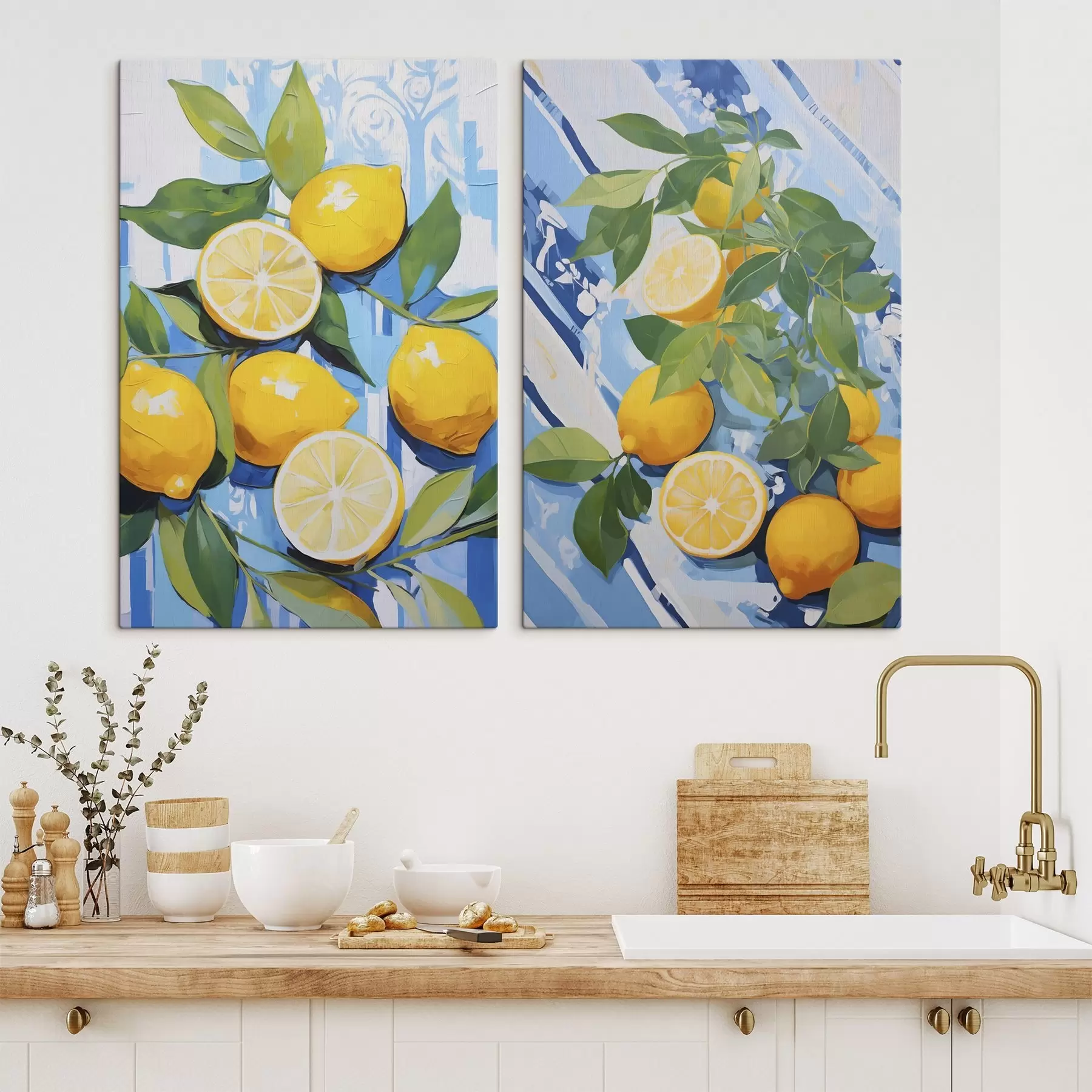 Tableau Des citrons parmi le feuillage, imitation d'un tableau m30778