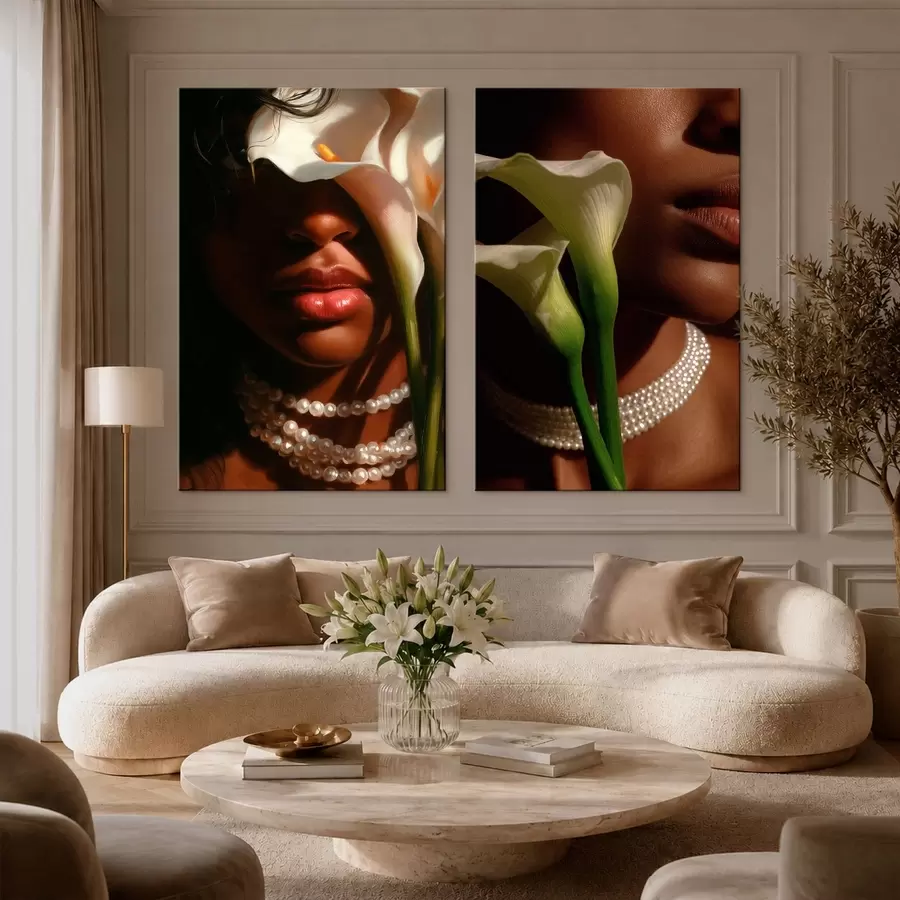 Tableau Diptyque avec portraits et callas blanches m30744
