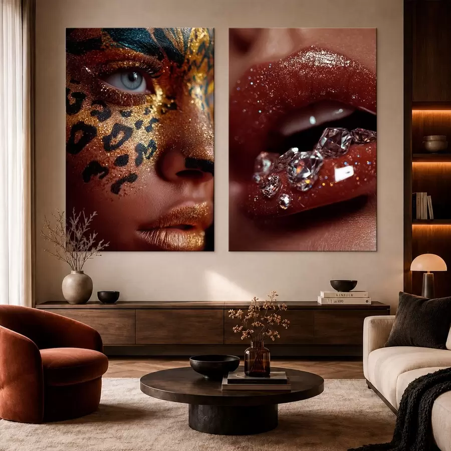 Tableau Diptyque représentant des lèvres brillantes et du maquillage m30746