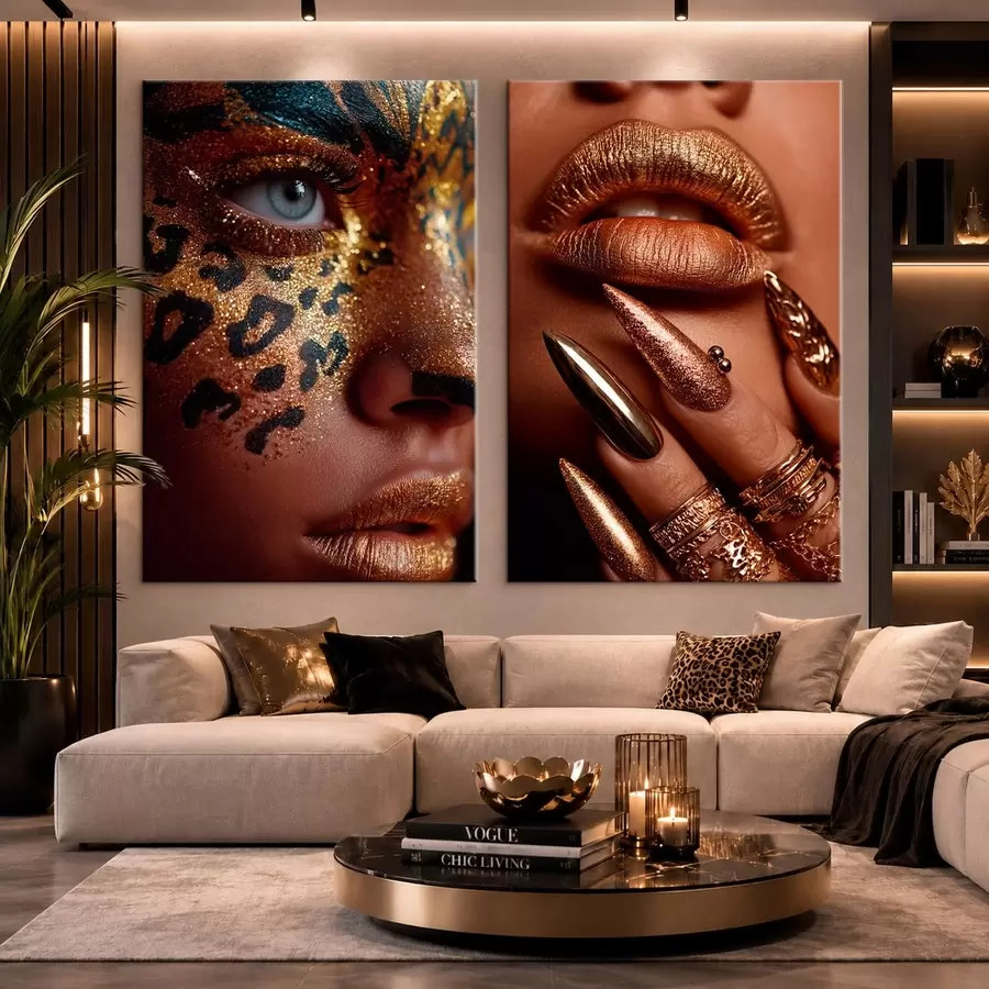 Tableau Diptyque avec maquillage métallisé et maquillage facial à imprimé animalier m30747