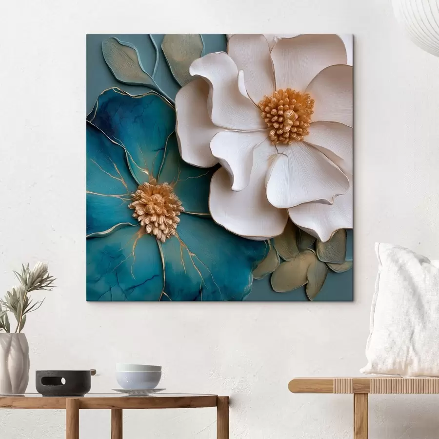 Tableau Fleurs volumineuses dans des tons bleus et clairs s49947