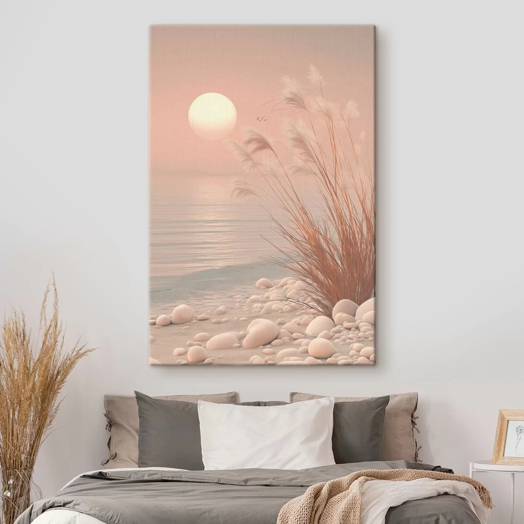 Tableau Rive paisible parsemée d'herbes à l'aube s49949