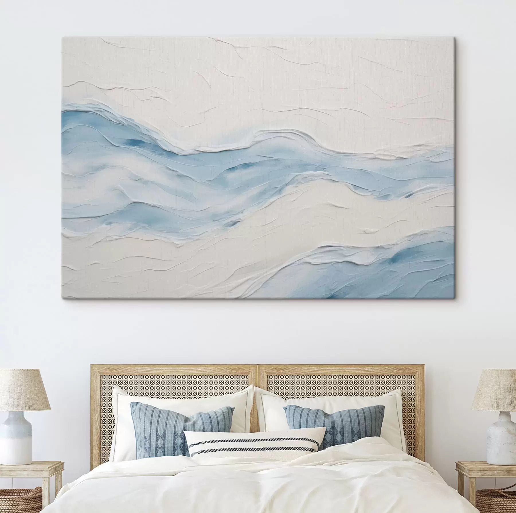 Tableau Vagues abstraites dans des tons bleu clair s49954