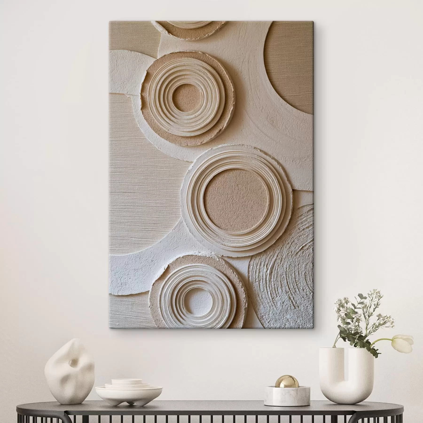 Tableau Composition géométrique avec des cercles et un effet de relief s49956
