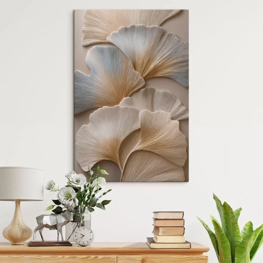 Tableau Feuilles aux teintes naturelles avec un effet de relief s49958