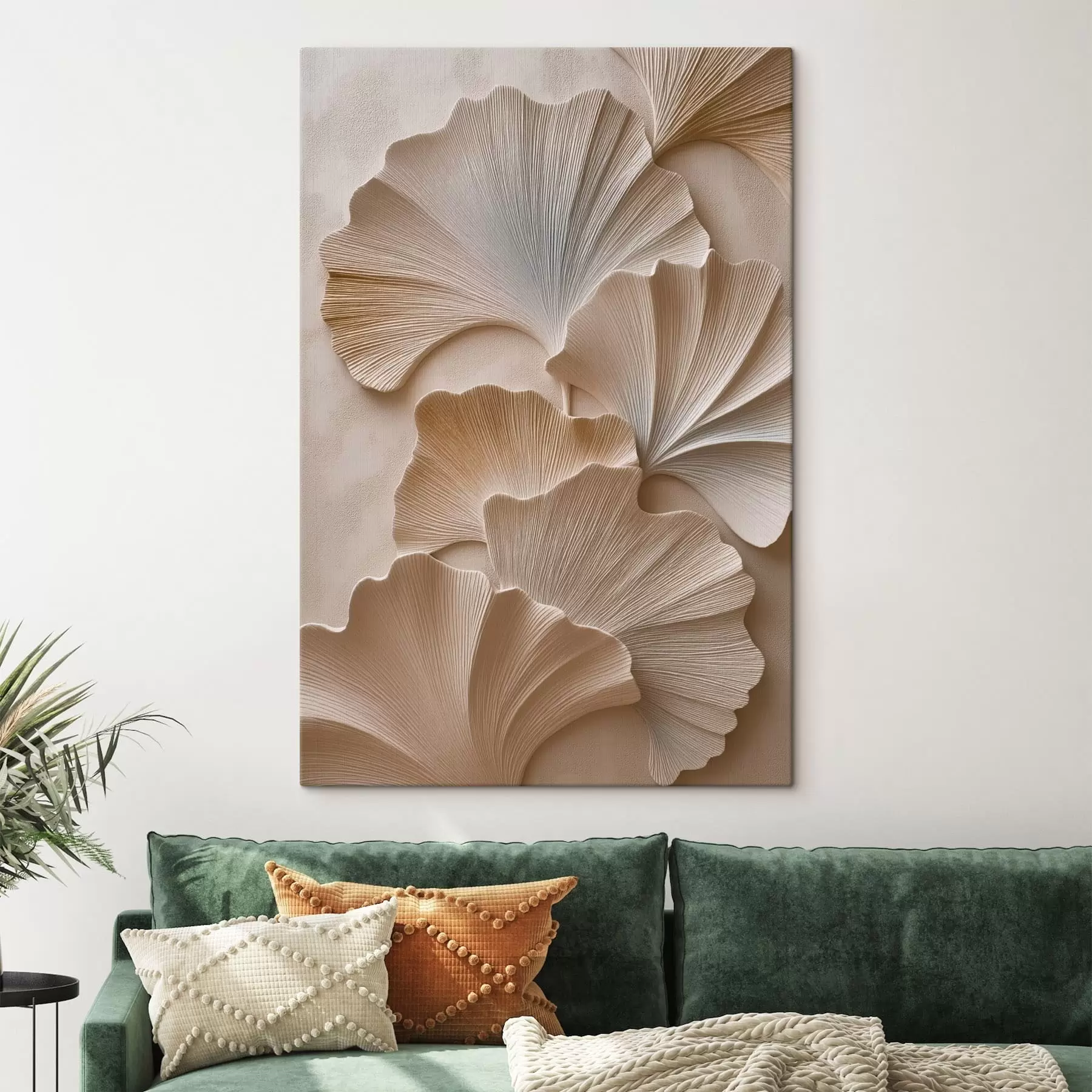 Tableau Feuilles aux tons neutres et doux, avec un effet de relief s49960